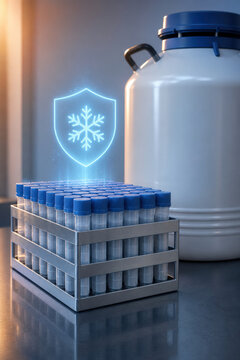Biobank Sample Cold Chain Shield Hologram for Laboratory Storage, Medical Research and Specimen Protection