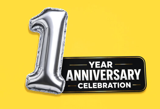 Shiny foil number one year anniversary celebration banner design