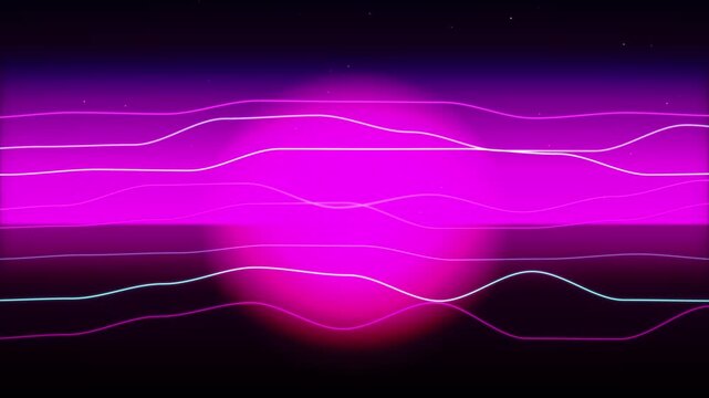 Minimal retro wave background loop with glowing horizontal lines and abstract pink orb