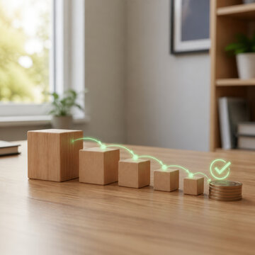 Debt Repayment Blocks Hologram for Personal Finance, Loan Reduction and Financial Progress