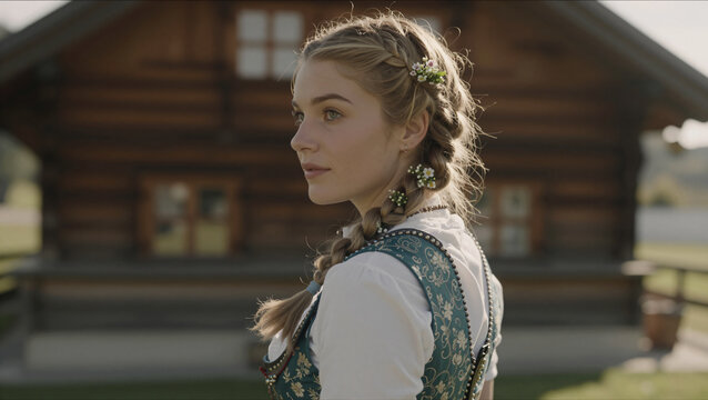 Braided Hair Detail of Woman in Traditional Dirndl