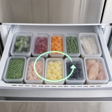 Freezer Food Rotation Arrow Hologram for Inventory Organization, Waste Reduction and Household Meal Management