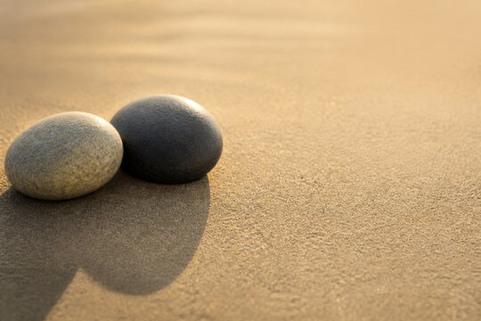 Two Stones with Shared Shadow and Blank Space for Friendship, Connection and Emotional Wellbeing Concepts