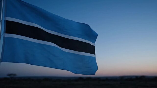 Botswana flag waving in the wind against a twilight sky
