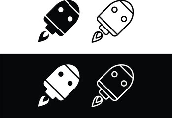 Space capsule rocket lander icon set, spacecraft re-entry module with thruster flame symbol, cosmos exploration probe badge, aerospace astronaut vehicle launch and astronomy technology vector icons © MDENAMUL