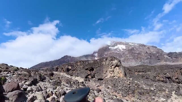 Senior Woman Hiking POV on Machame Route Near Barranco, Mount Kilimanjaro