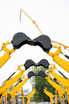 09.11.2026 - Lviv, Ukraine: JCB construction machinery displayed at a construction equipment exhibition, showcasing heavy machinery, excavators and industrial equipment