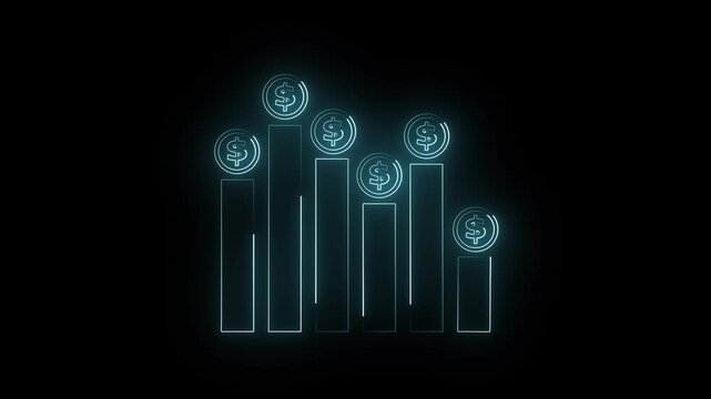 Outline bar chart animation reveals downward falling fiscal columns. Financial economic loss reflects across the outline bar chart. Negative corporate investment data marks the bar chart.