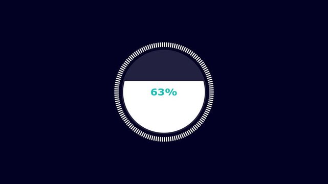 Circular progress bar animation indicates thirty seven percent load. Digital software buffering updates on the circular progress bar. Smooth user interface data loading runs through the bar.