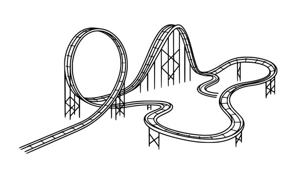 Looping Rollercoaster Track Curves Black Line Art Vector Illustration