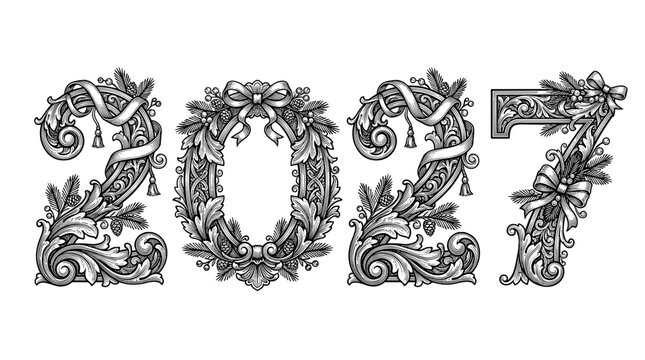 Christmas 2027 decorative lettering with floral elements  