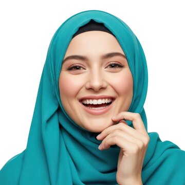 Smiling woman wearing turquoise hijab