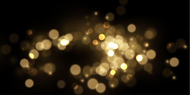 Soft golden bokeh lights create a shimmering effect over a dark background. The light circles vary in size and intensity, blending smoothly with a warm glow.