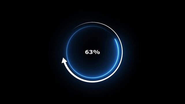 Progress indicator animation displays thirty seven percent on dark. System software buffering telemetry updates the progress indicator. Digital user interface waiting runs on the indicator.