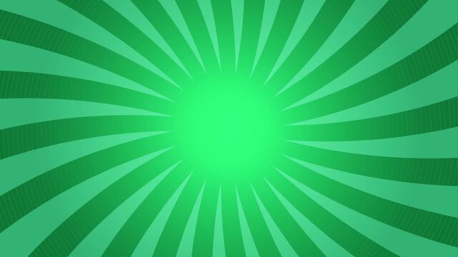 Green comic book style sunburst background with radiating lines and a central circular focal point