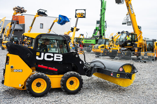 09.11.2026 - Lviv, Ukraine: JCB construction machinery displayed at a construction equipment exhibition, showcasing heavy machinery, excavators and industrial equipment 