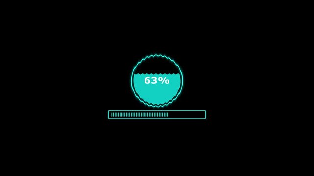 Progress bar animation displays thirty seven percent completion. System software buffering telemetry updates on the progress bar. Digital user interface waiting runs through the progress bar.