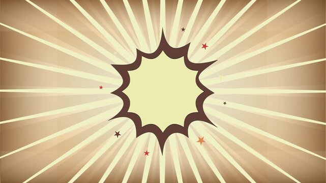 Vintage comic book style sunburst background with a central starburst speech bubble for copy space