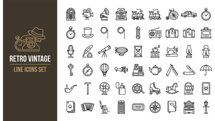 Retro objects graphic illustrating classic communication and travel symbols for nostalgic design templates © Hutagalung