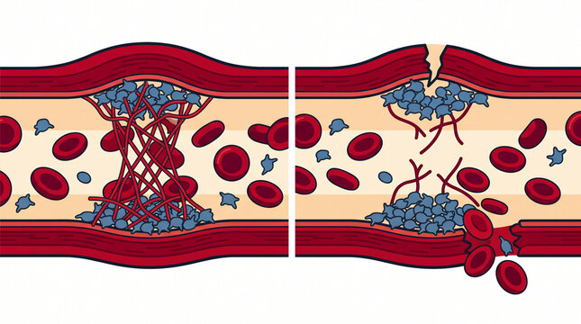 Illustration of blood vessel clotting and vessel rupture