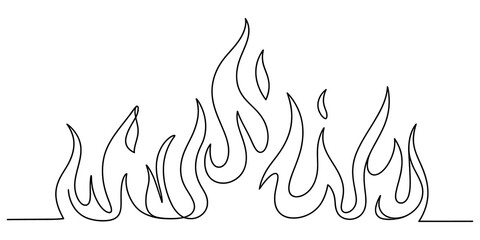 Continuous single line drawing of a fire flame icon showing a simple black outline of burning hot flames for creative design isolated on transparent background © Coloring Pages Line 