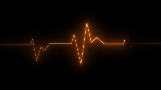 Heartbeat line animation pulses across a dark medical background. Hospital patient pulse rate telemetry traces the heartbeat line. Clinical cardiology diagnostics data guides the heartbeat line.