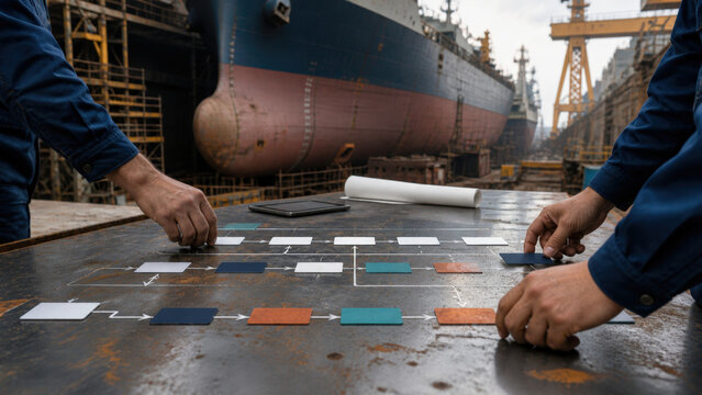 Shipyard Drydock Repair Phase Sequence with Copy Space
