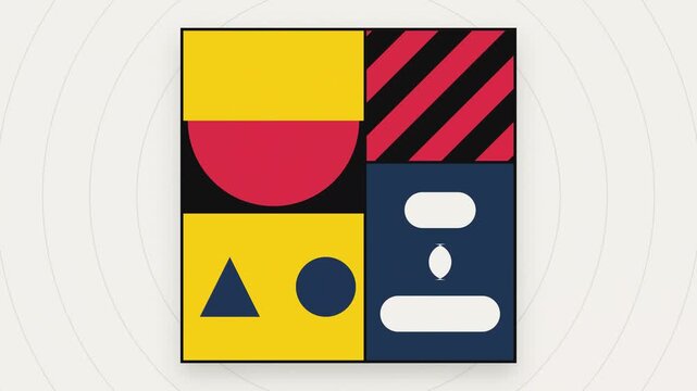 Modernist Bauhaus Grid Animation with Shifting Geometric Elements