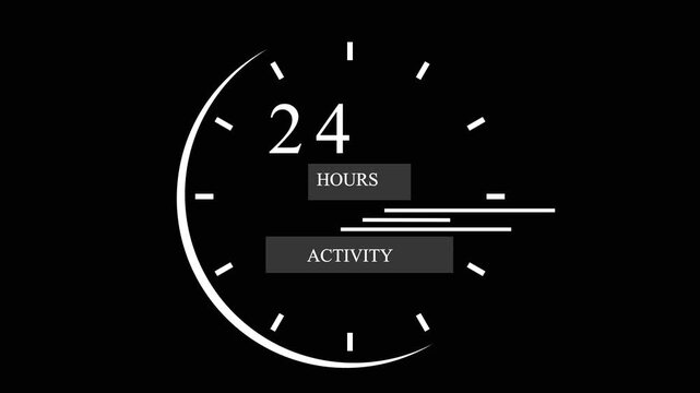24 hours activity clock on black background