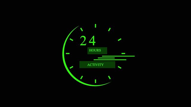 Digital 24 hours activity clock interface animation