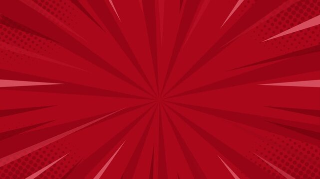 Red comic book style background with radial speed lines and halftone dot pattern for graphic design