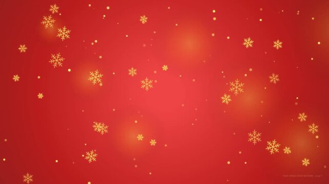 Golden snowflakes falling gracefully in a festive red motion video background for winter holiday celebration events