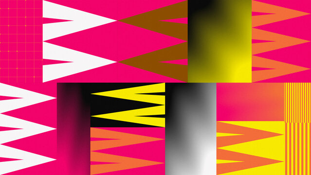 colorful pattern collage mosaic grid triangle zigzag geometric pink orange background banner website header wallpaper design modern
