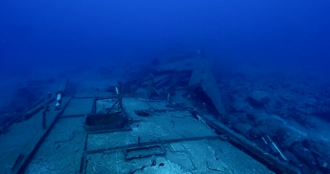  shipwreck scenery underwater ship wreck deep blue water ocean scenery of metal underwater scuba divers to explore