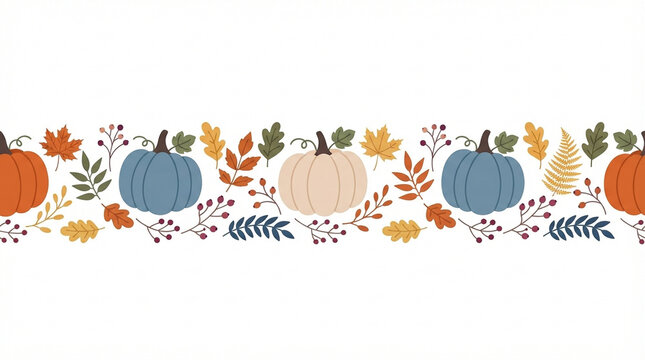 Autumn harvest pumpkins and leaves border with natural elements during fall season