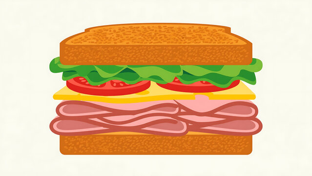 Fresh ham and cheese sandwich with lettuce and tomato slices on toasted bread