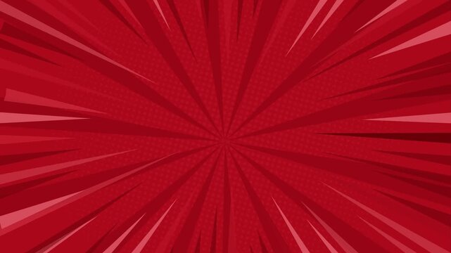 Red comic book style background with radiating speed lines and halftone dot pattern texture