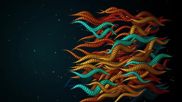 Abstract Interwoven Colorful Organic Strands Moving on Dark Background