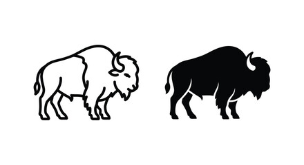 Bison silhouettes a linear depiction in black and white © asma