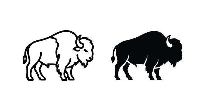 Bison silhouettes a linear depiction in black and white