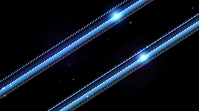 Diagonal Blue Light Beams with Glowing Energy Points on Black