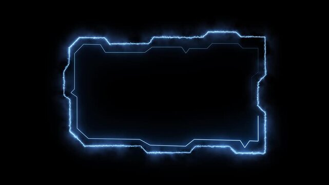 Futuristic frame animation glows with jagged electric border lines. High tech telemetry screen borders shape this futuristic frame. Sci-fi user interface display overlays use the futuristic frame.