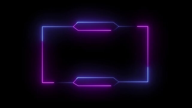 Geometric frame animation glows with abstract angular borders. Modern sci-fi user interface screen panels shape geometric frame. High tech cyber display graphics use this active geometric frame.