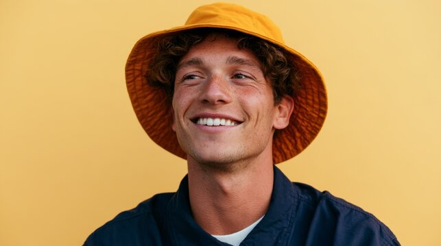 Casually Dressed Man Smiling in a Hat with Beard