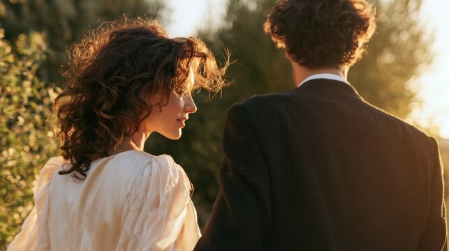 Sunlit Couple in Rural Setting, Sharing a Warm Embrace