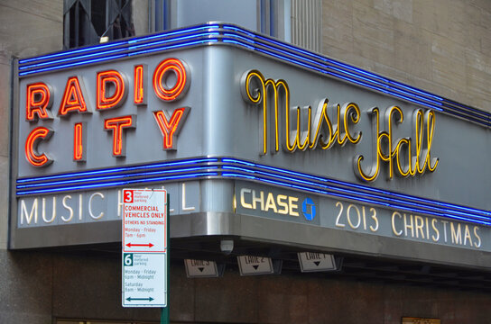 Radio City Music Hall at Rockefeller Center in New York, NY. USA, Completed in 1932, the famous music hall was declared a city landmark in 1978.