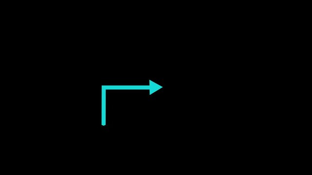 Arrow animation turns and glides forward across pitch black space. Directional forward movement telemetry routes along arrow animation. User interface navigation guidance uses this dynamic arrow.