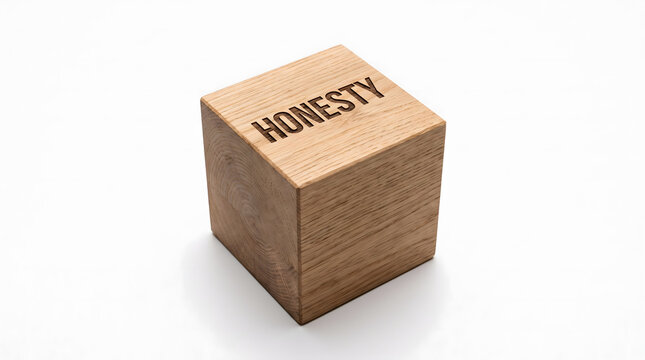 Honesty word engraved on wooden block isolated on white background