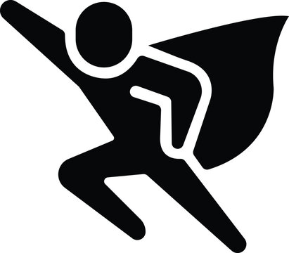 Superhero flying with cape vector icon, powerful stick figure human symbol for leadership, success, and startup motivation