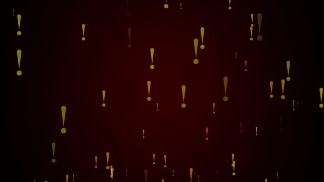 Exclamation marks animation falls across a shaded gradient backdrop. Urgent danger alert notifications trigger in exclamation marks. Critical hazard warning messages scatter through exclamation marks.